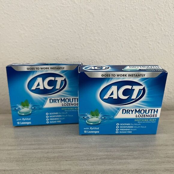 ACT Dry Mouth Lozenges Soothing Mint With Xylitol - 18 Count- 2 Boxes - Picture 1 of 5